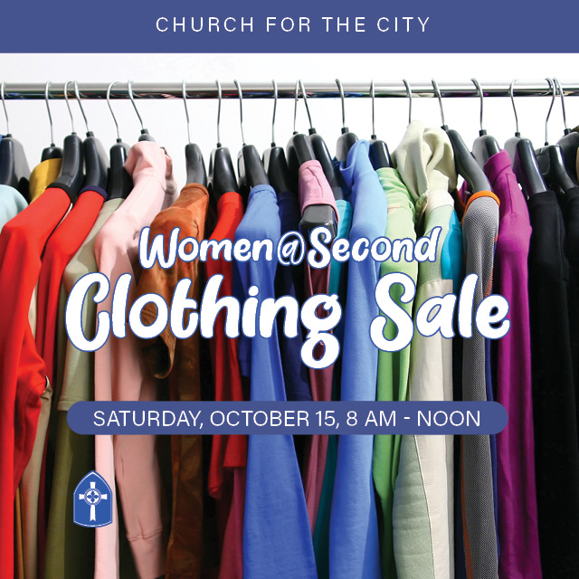 Women@Second Clothing Sale
Men's, Women's, and Children's Clothing

Saturday, October 15, 8 AM to Noon


